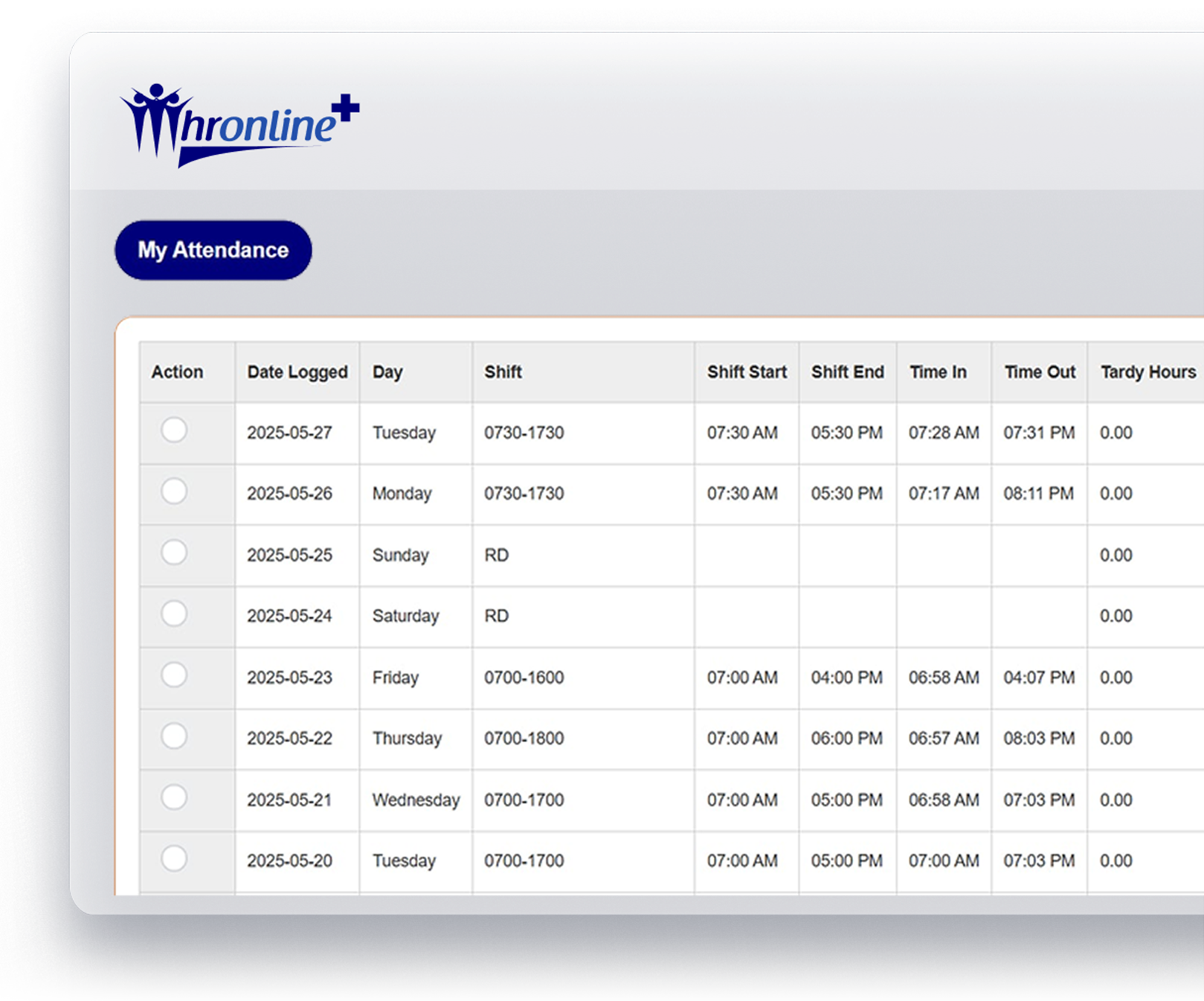 HROnline+ App Interface